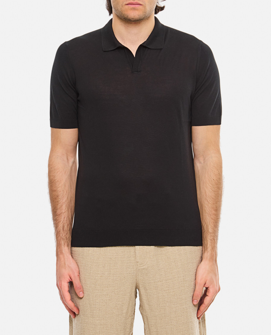 Tagliatore Minimalist V-neck Polo Shirt With Pointed Collar In Black