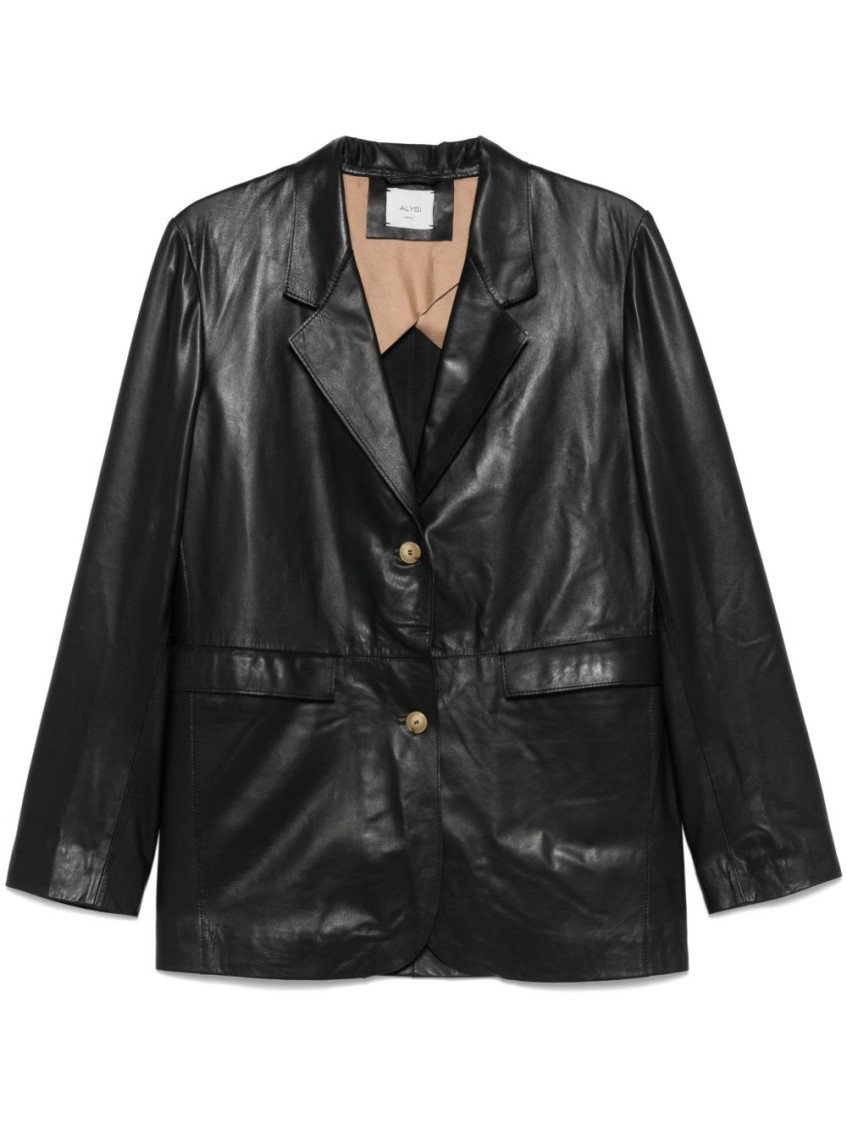 Alysi Leather Single-breasted Blazer Jacket In Black