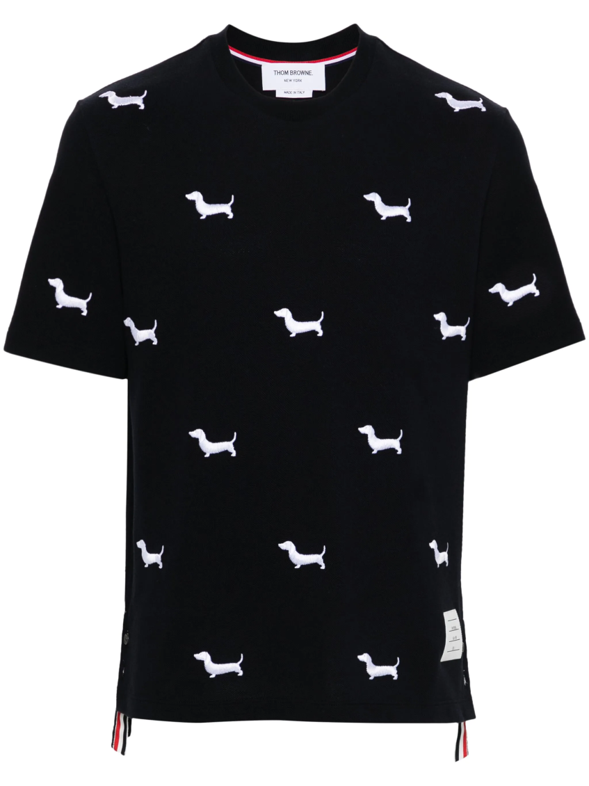 Thom Browne Dachshunds Embroidered Cotton T-shirt In Black