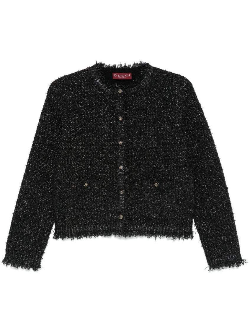 Gucci Black Crewneck Jacket With Double G Logo Buttons In Tech Fabric Woman