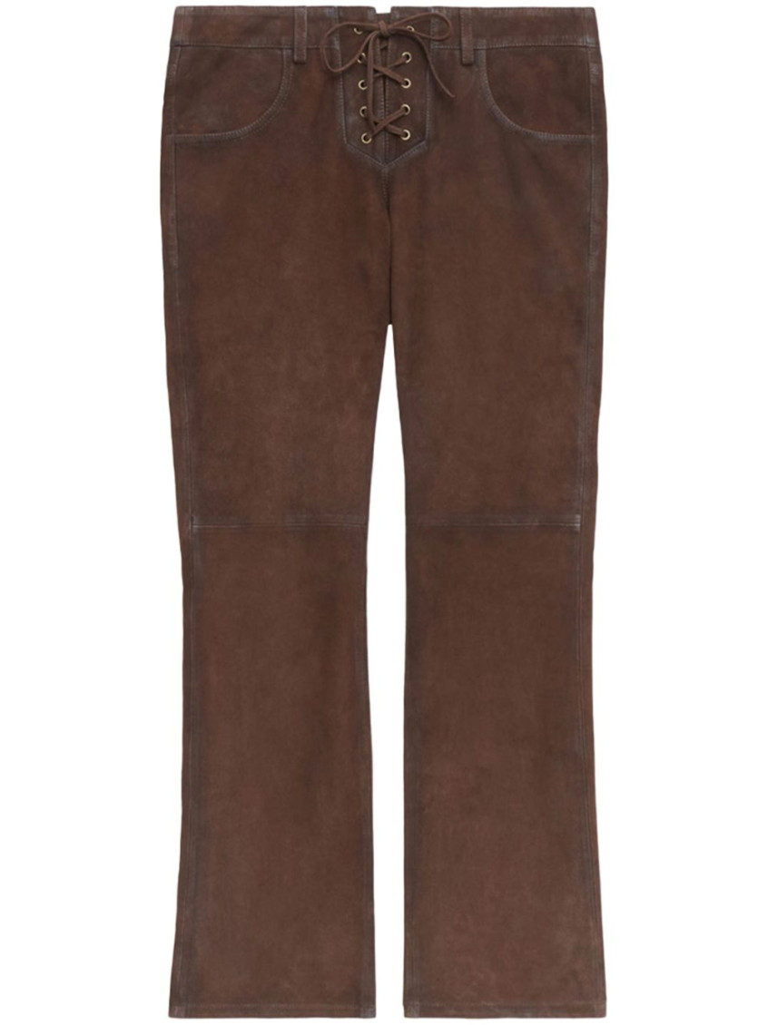 Isabel Marant Vanel Lace-up Suede Straight-leg Pants