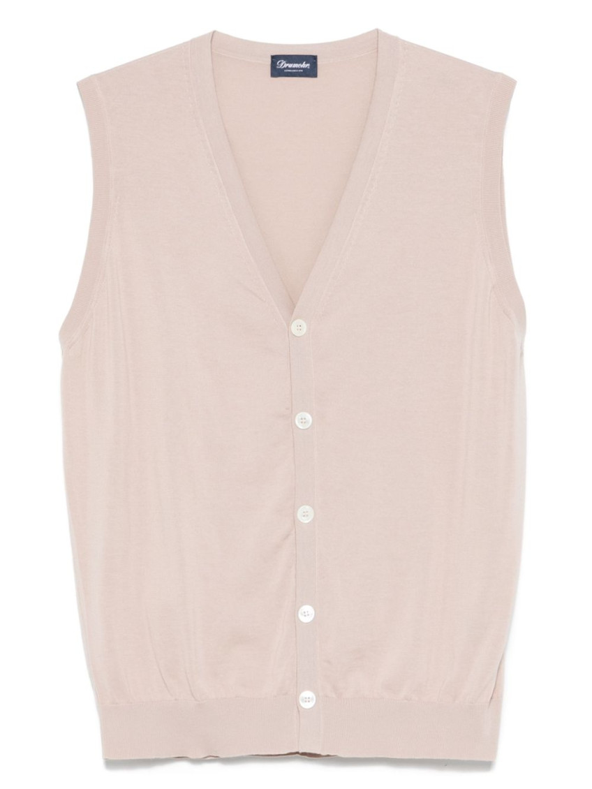 Drumohr V-neck Ribbed Cotton Vest In Pink