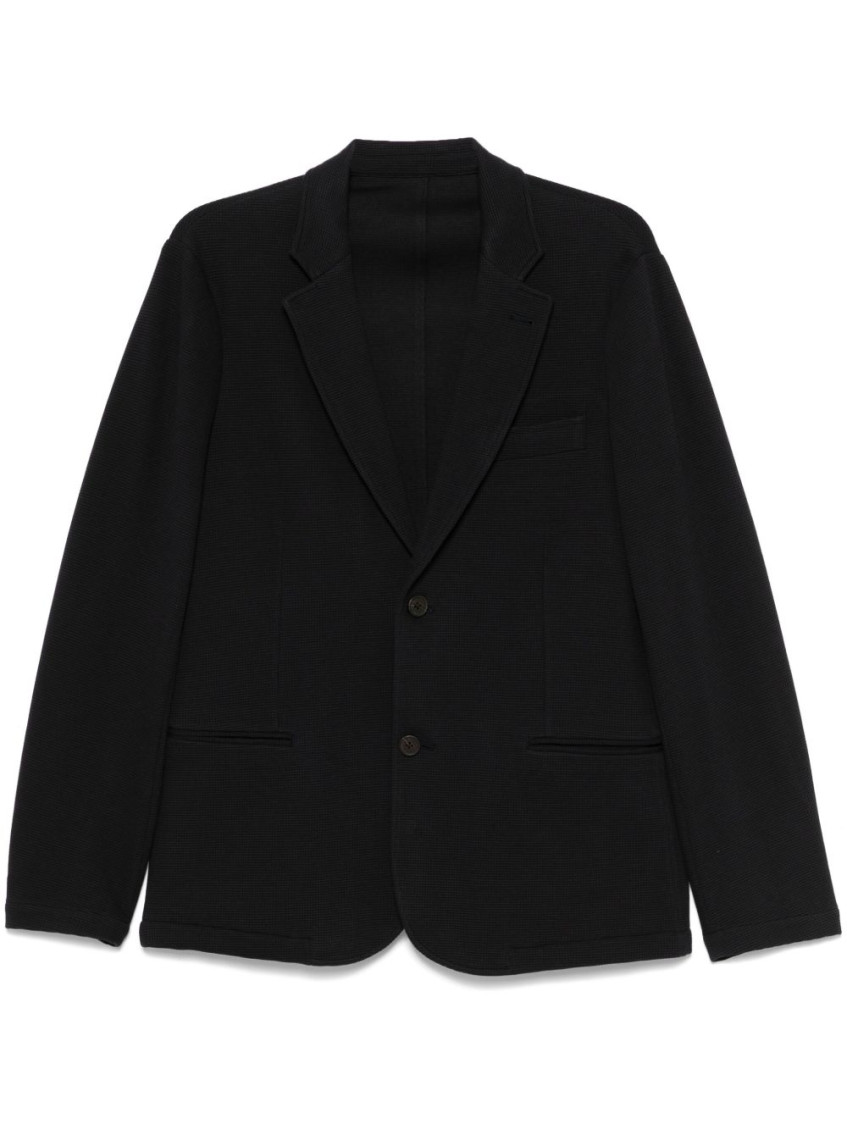 Emporio Armani Navy Blue Cotton Single-breasted Blazer In Black