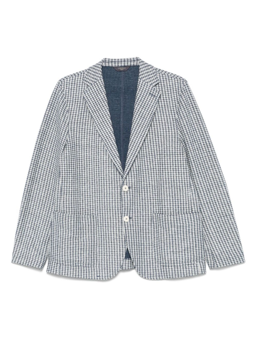 Circolo 1901 Checkered Cotton And Linen Blend Jacket In Blue