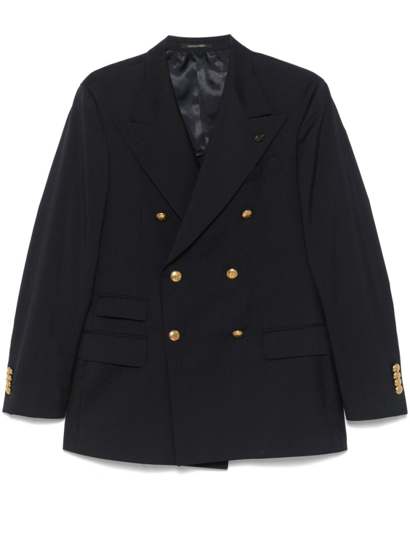 Gabriele Pasini Navy Blue Double-breasted Blazer With Flap Pockets In Black
