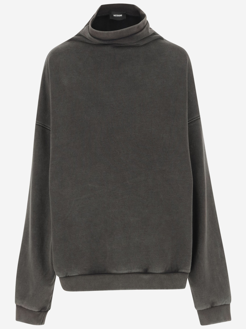 We11 Done High Collar Cotton Sweatshirt With Dropped Shoulders In Gray