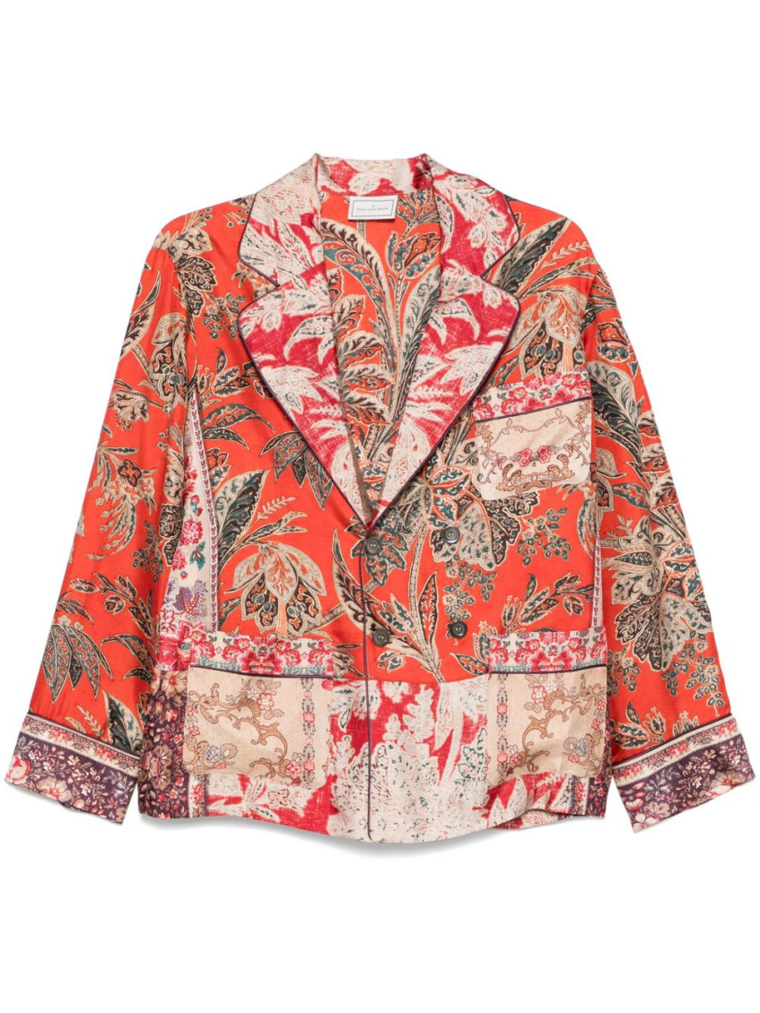 Pierre-louis Mascia Red Printed Silk Double-breasted Blazer In Multi