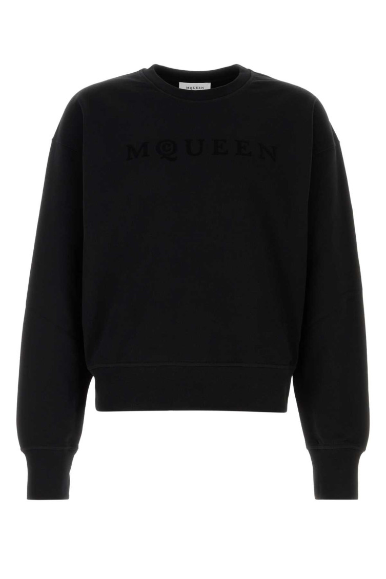Alexander Mcqueen Cotton Sweatshirt With Ribbed Cuffs And Hem In Black