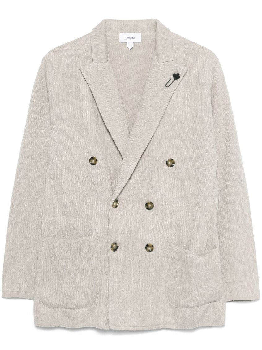 Lardini Double-breasted Linen Jacket With Brooch Detail And English Vents In Neutral