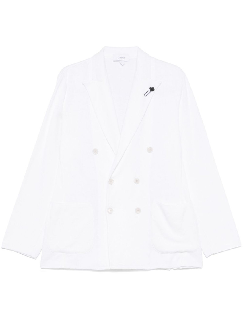 Lardini Double-breasted Linen Jacket With Brooch Detail
