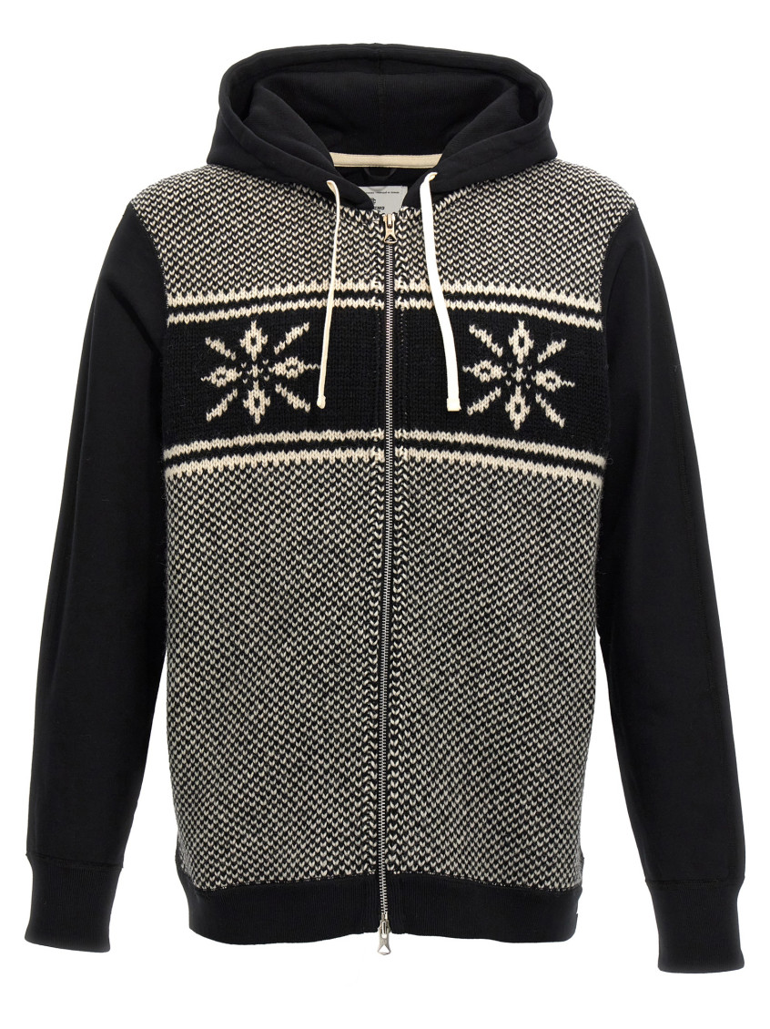 Junya Watanabe Cotton And Wool Hoodie In Blackwhite