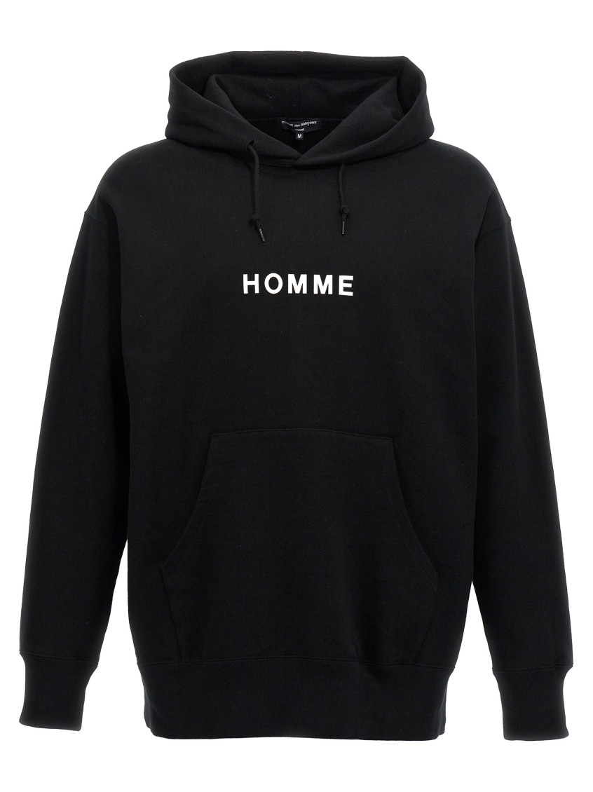 Comme Des Garçons Relaxed-fit Black Hoodie With Front Logo Print In Black