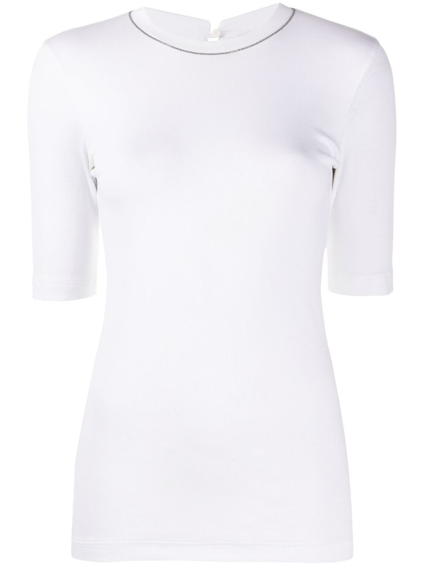 Brunello Cucinelli Ribbed Crew Neck Cotton T-shirt In White