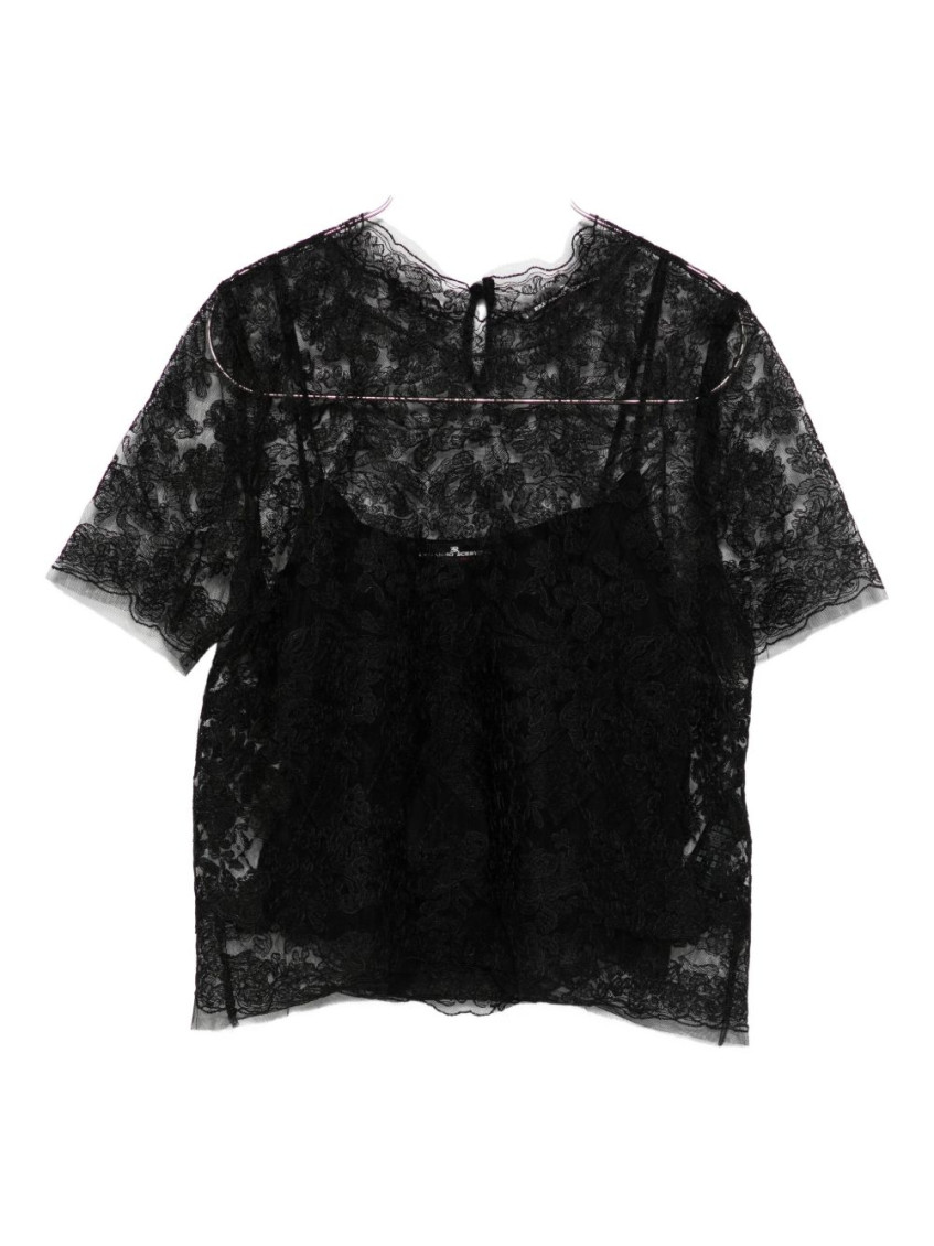 Ermanno Scervino Black Floral-lace Short-sleeve T-shirt In Black