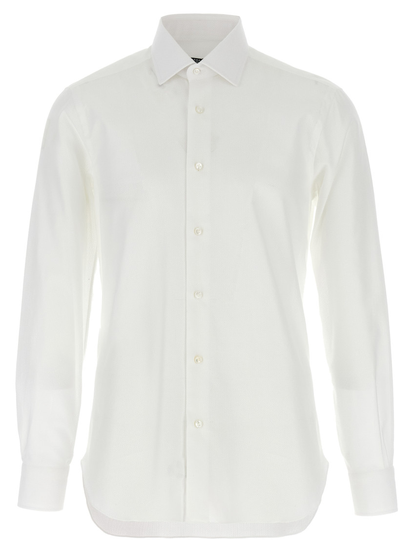 Barba Napoli Honeycomb-pattern Cotton Shirt In White