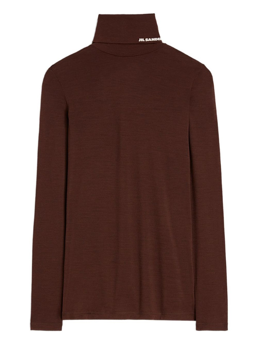 Jil Sander Brown Lightweight Wool Blend High-neck T-shirt In Brown