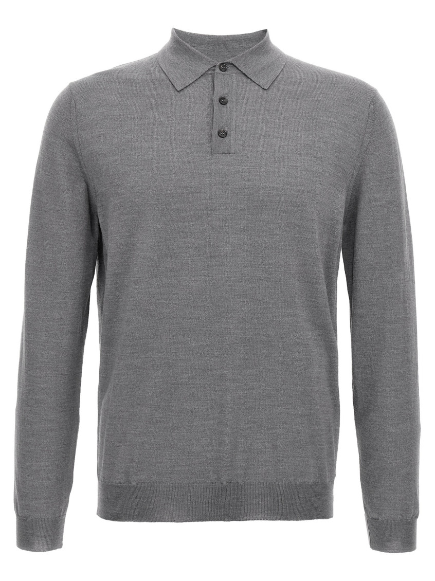 Zanone Virgin Wool Polo Shirt With Button Placket And Cuffed Sleeves In Gray