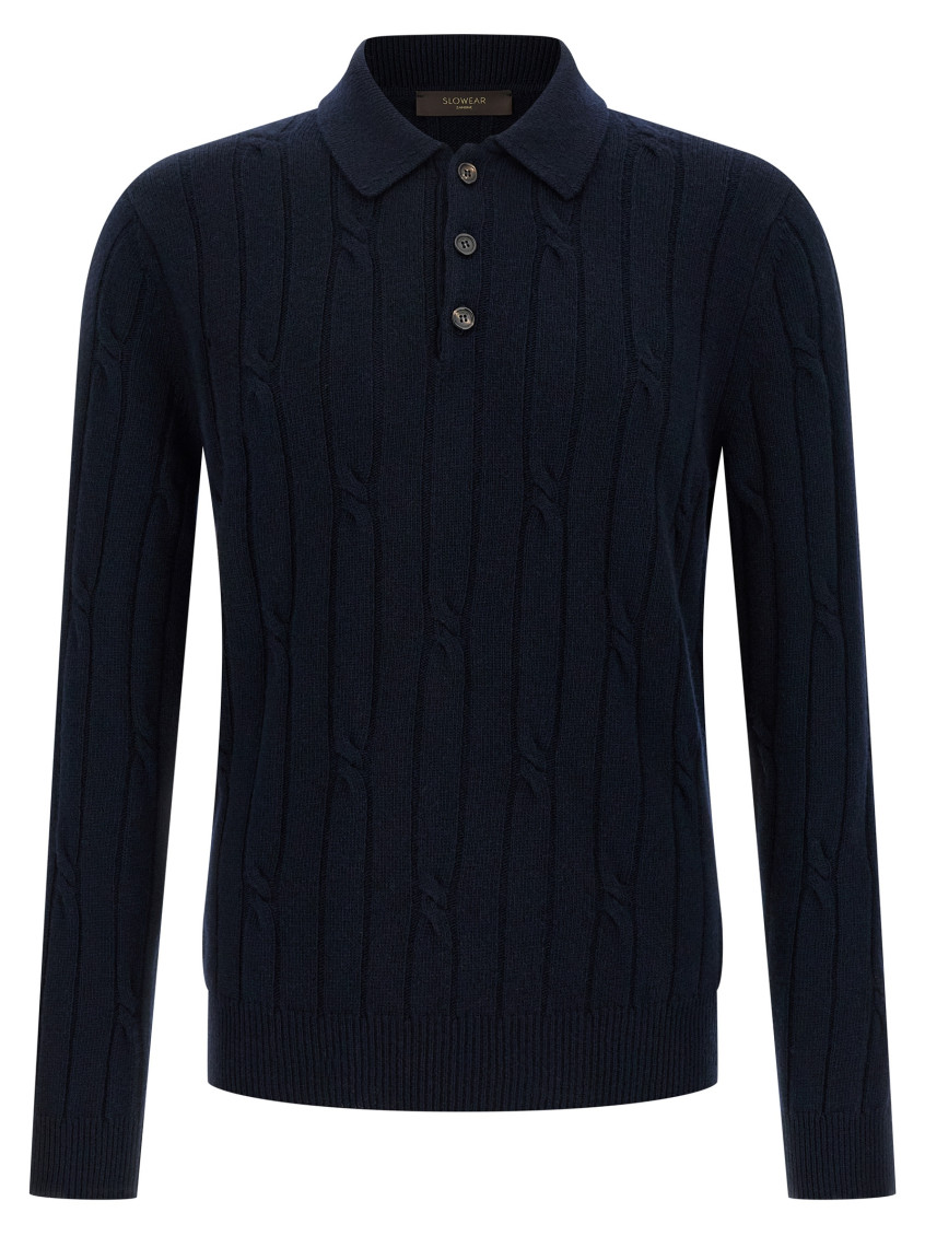 Zanone Cable-knit Button-placket Polo Shirt In Blue