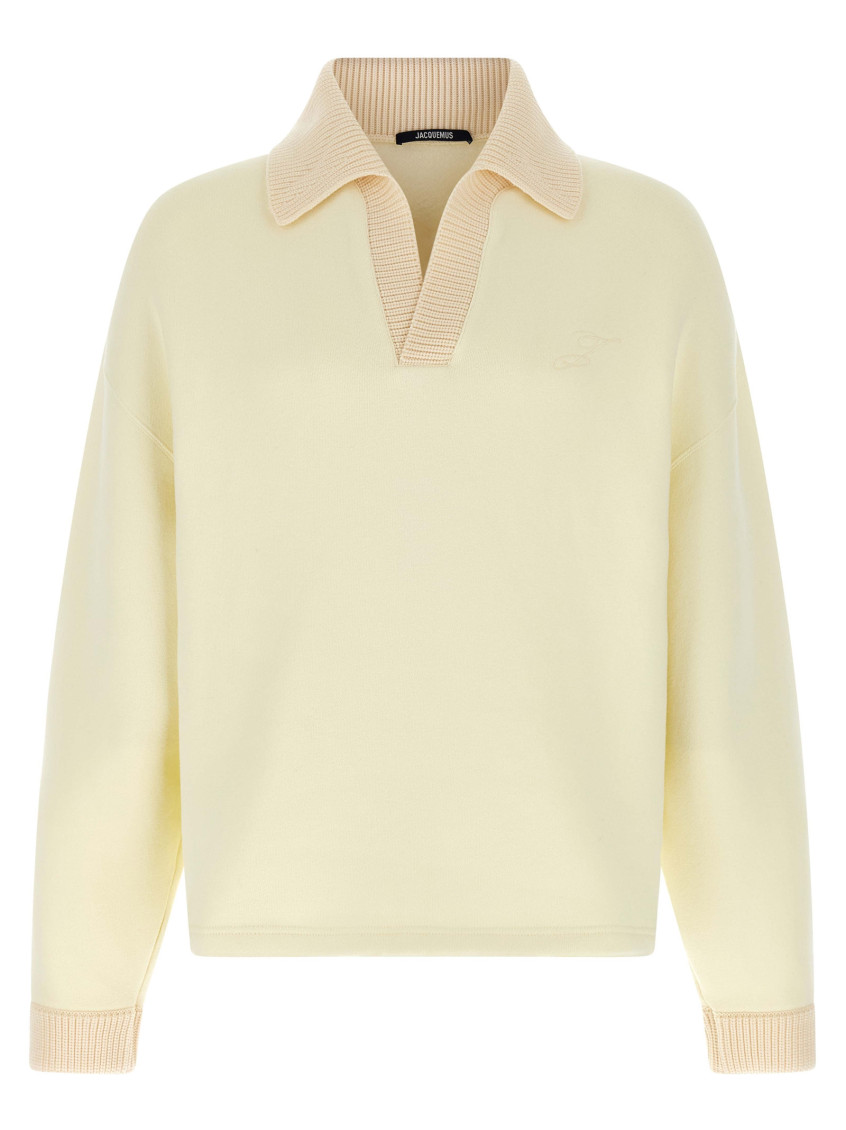Jacquemus Men Ribbed Sweater With Polo Collar In Neutral