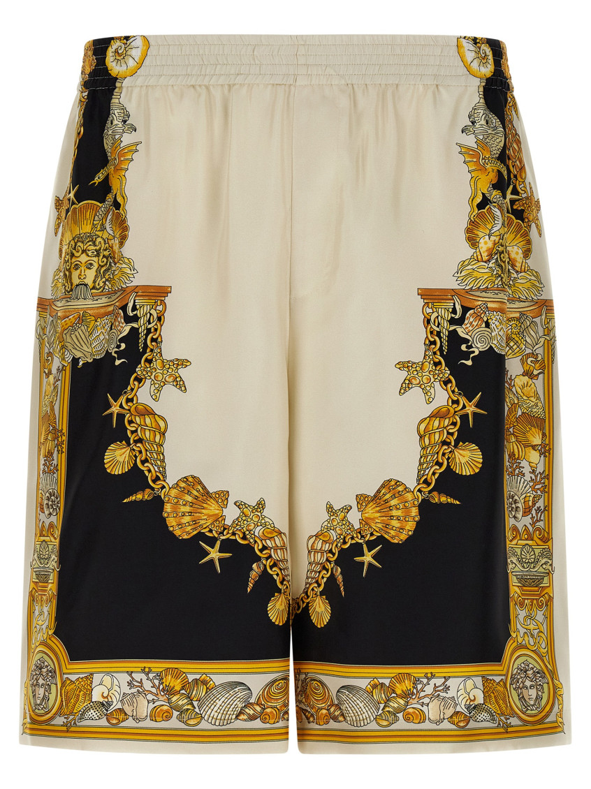 Versace Multicolor Coral Theatre Print Bermuda Shorts In Black