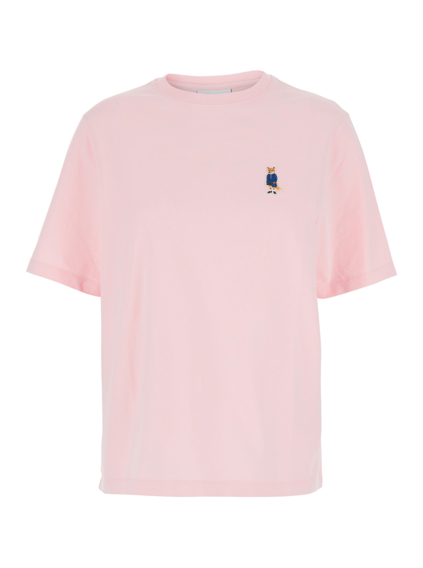 Maison Kitsuné Fox Motif Cotton T-shirt Embroidered Detail In Pink