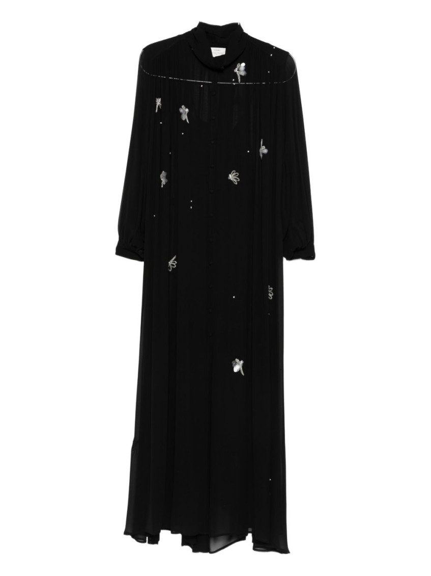 Forte Forte Long Flowy Black Dress With Sheer Sleeves In Black