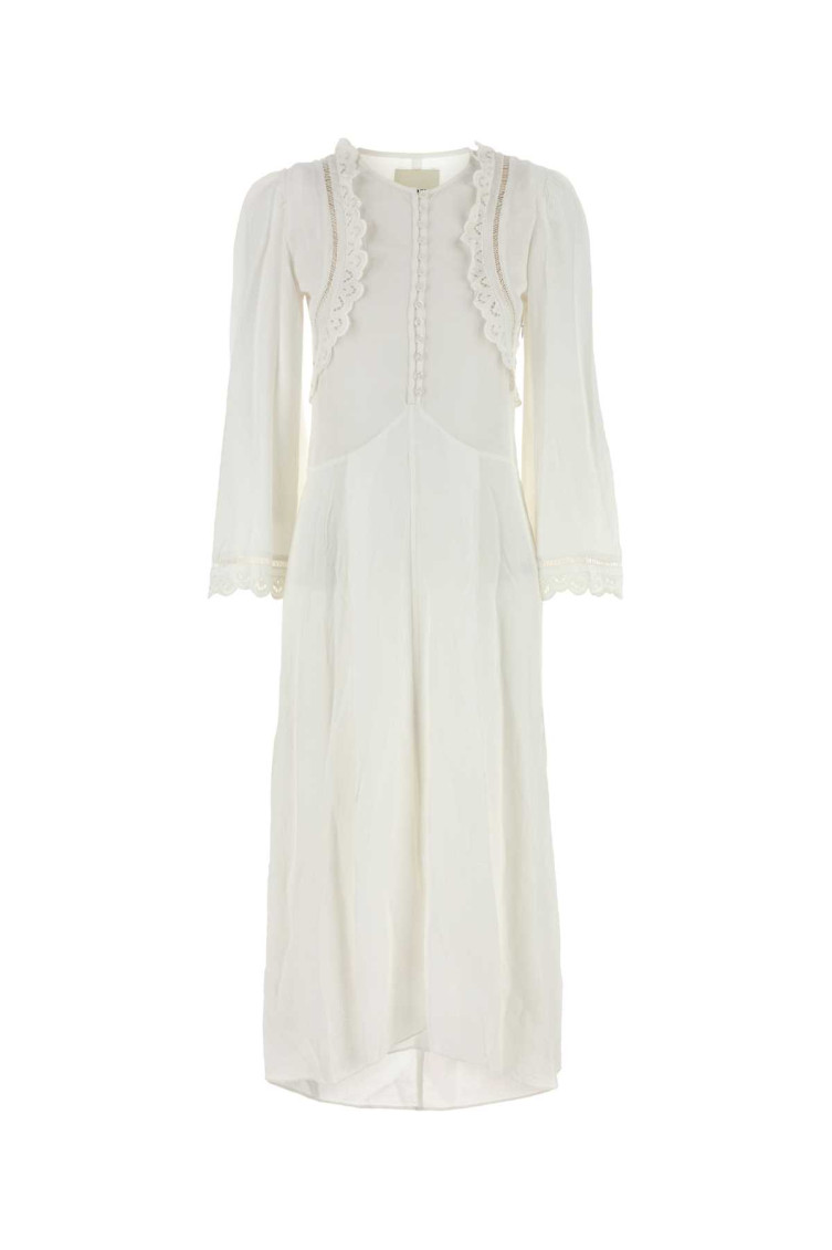 Isabel Marant Midi Dress With Long Sleeves And Lace Trim In Brown