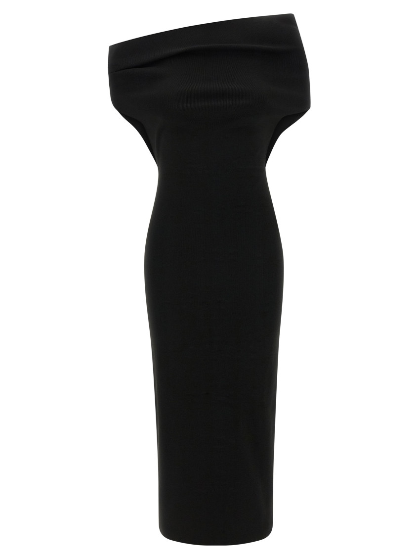 Armarium Off-shoulder Ribbed-knit Midi Dress In Black