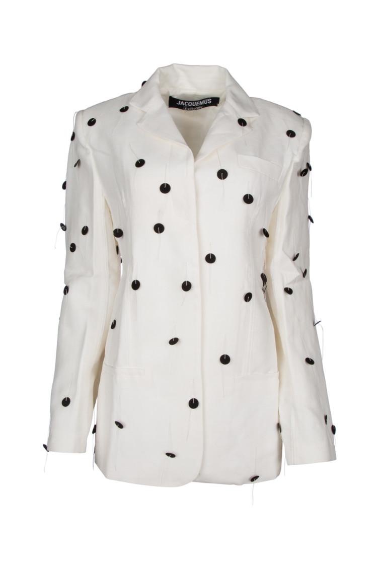 Jacquemus Waist Belted Polka Dot Jacket In White