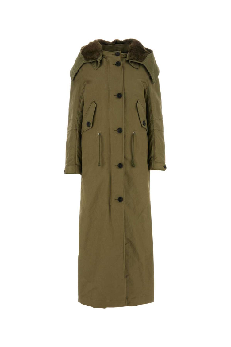 Prada Army Green Satin Cotton Parka Coat In Olive