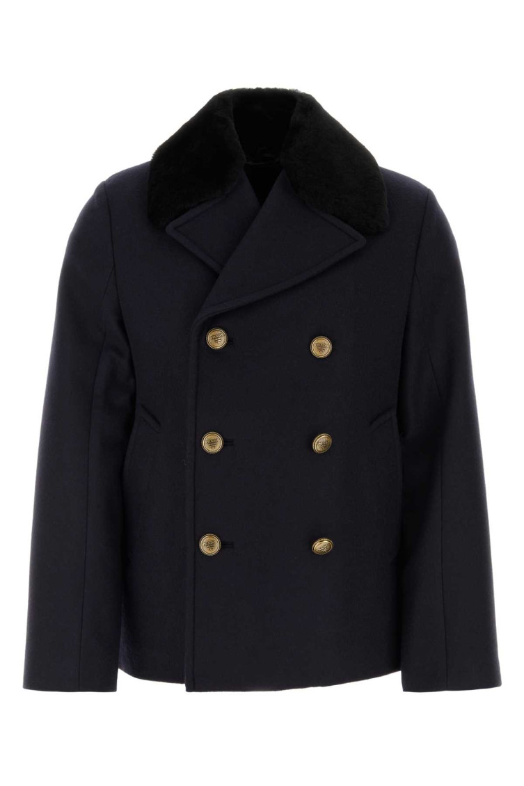 Prada Cappotto In Feltro Blu Scuro Uomo In Dark Blue