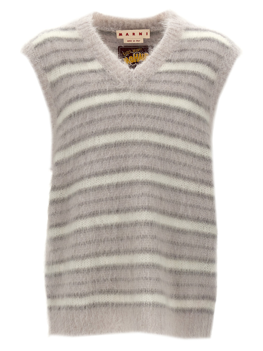 Marni Soft Striped Sleeveless V-neck Vest In Grey