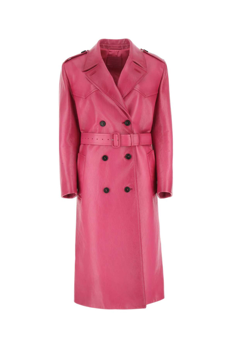 Shop Prada Fuchsia Leather Coat