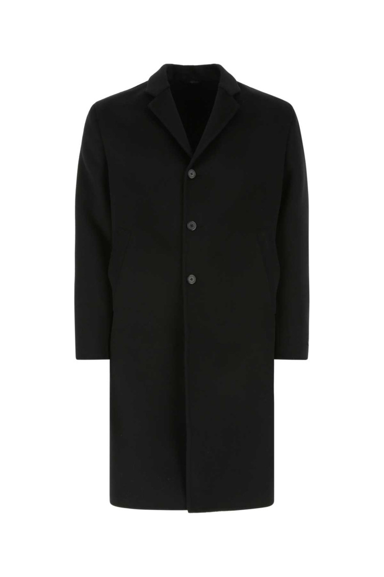 Prada Cappotto In Misto Lana Nera Uomo In Black