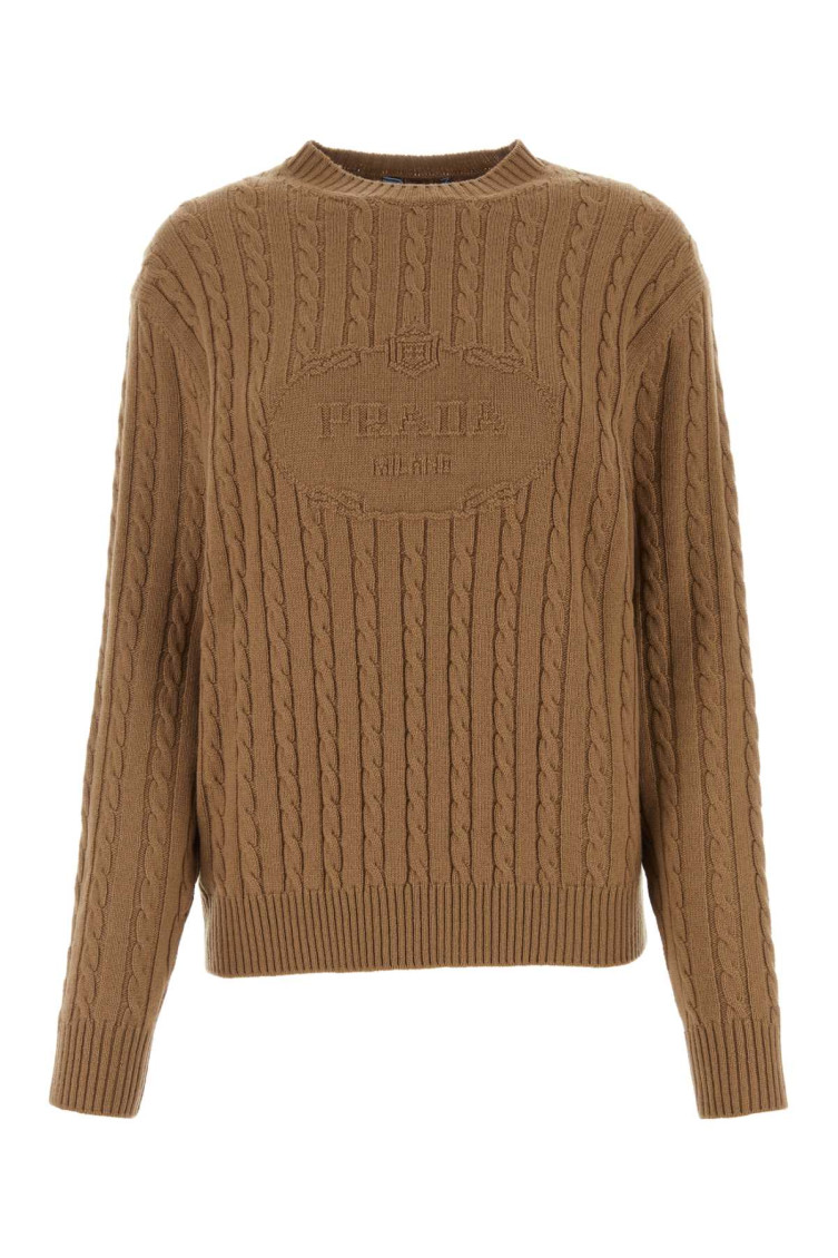 Prada Textured Cable Knit Sweater In Light Brown