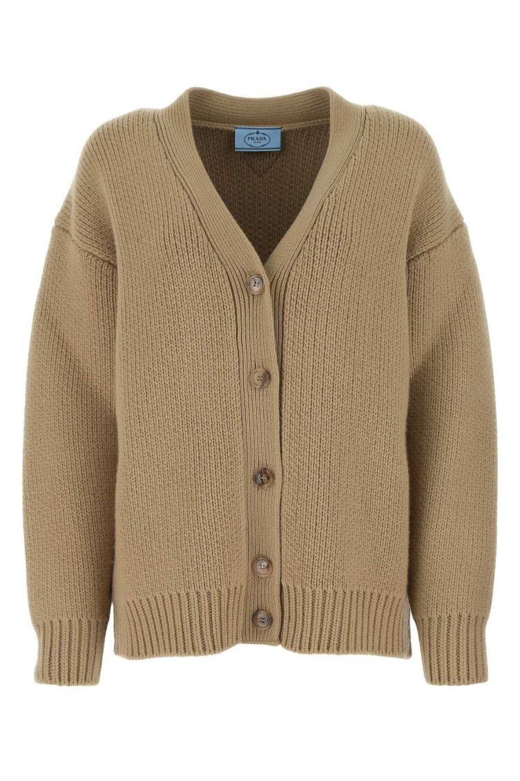 Prada Women's Cappuccino Wool Blend Oversize Cardigan In Neutral