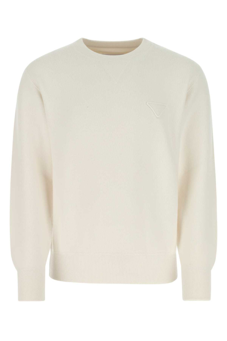 Prada Stretch Cashmere Blend Crew Neck Sweater In Off White