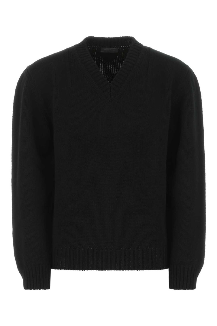 Prada Metallic Knit Wool-blend Sweater In Black