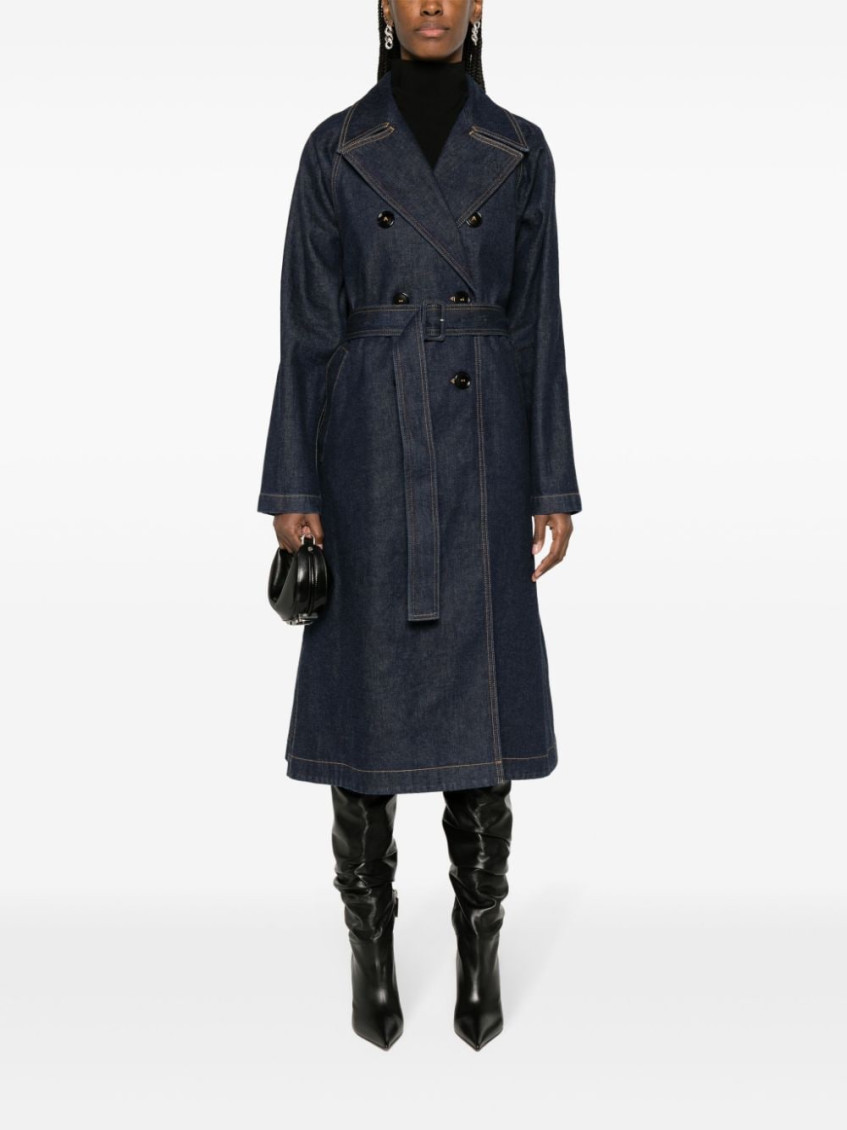 コート ALAIA DOUBLE-BREASTED DENIM COAT Alaia Denim Double Breasted Trench Coat for Women Online USA