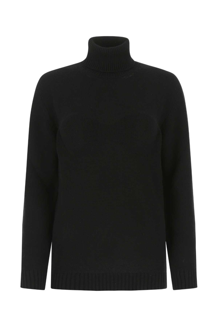 Prada Knit Turtleneck Sweater With Ribbed Cuffs And Hemline In Black
