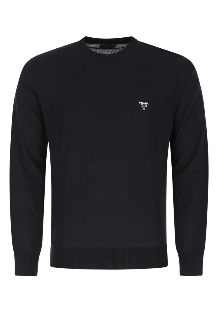 Prada Men's Wool Sweater With Logo In Dark Blue