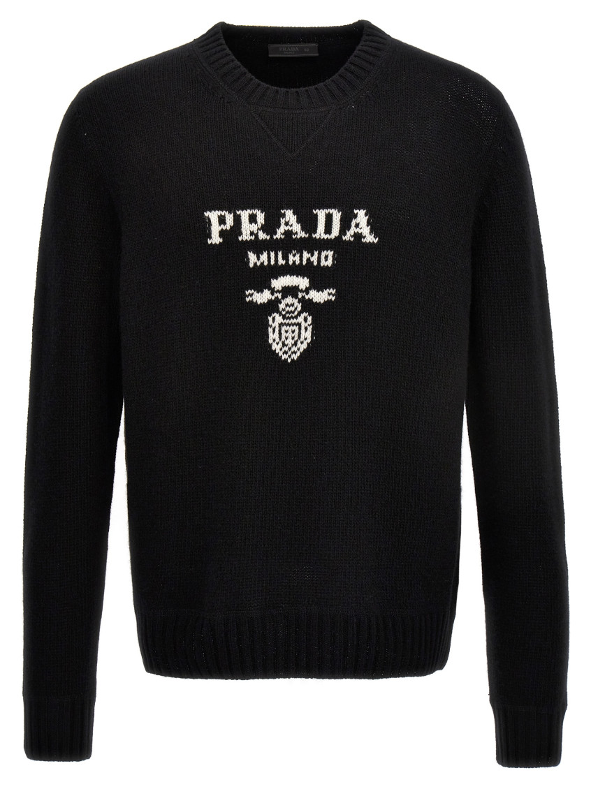 Shop Prada Blackwhite Logo Intarsia Sweater