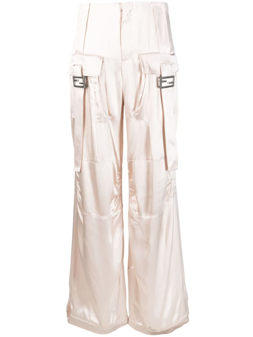 Shop Fendi White Shiny Cargo Trousers