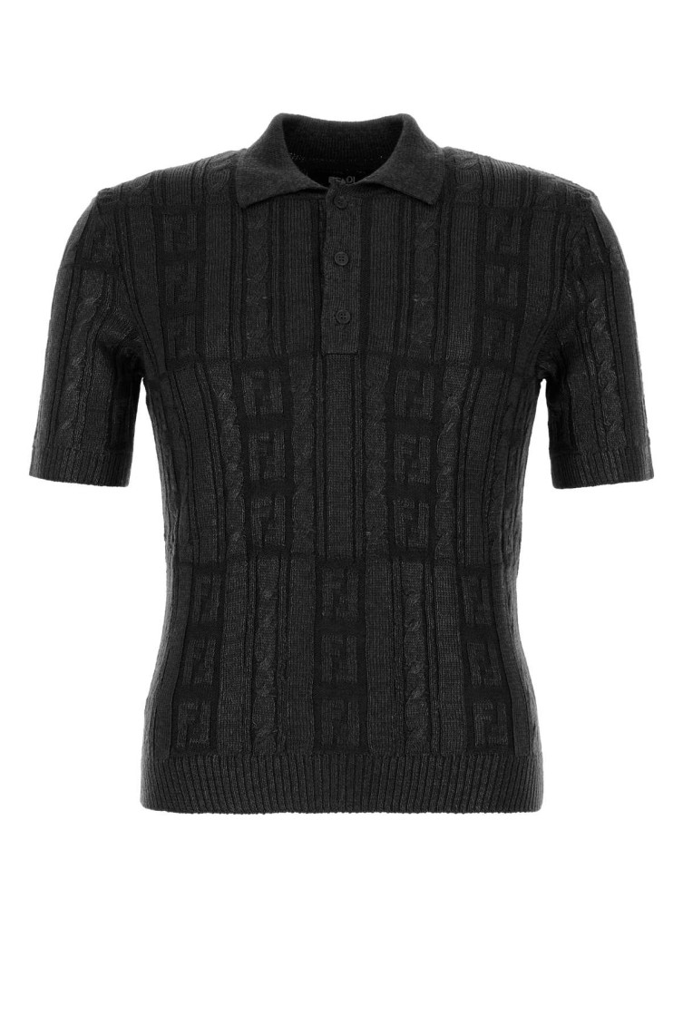 【送料&関税込】Fendi Black Wool Polo Shirt Fendi Black Wool Polo Shirt | italist
