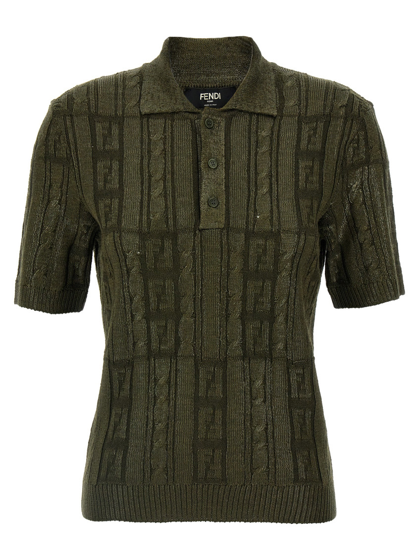 Fendi Ff Wool Blend Lurex Polo In Olive