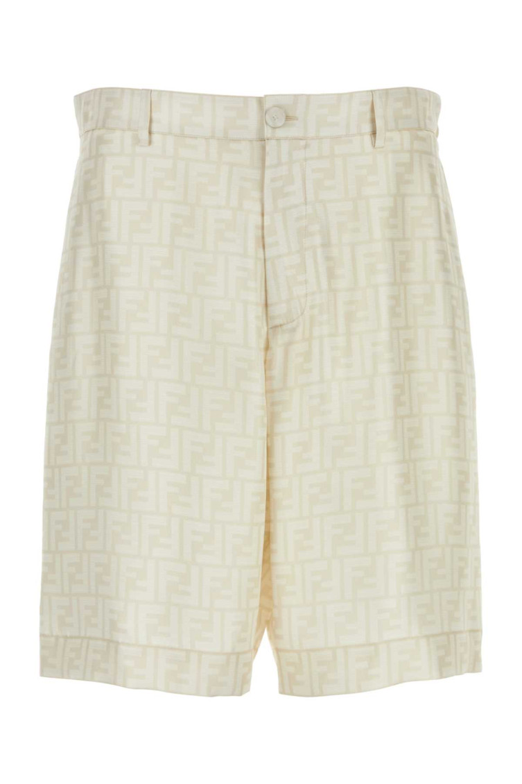 Fendi Embroidered Pattern Silk Bermuda Shorts In Off White