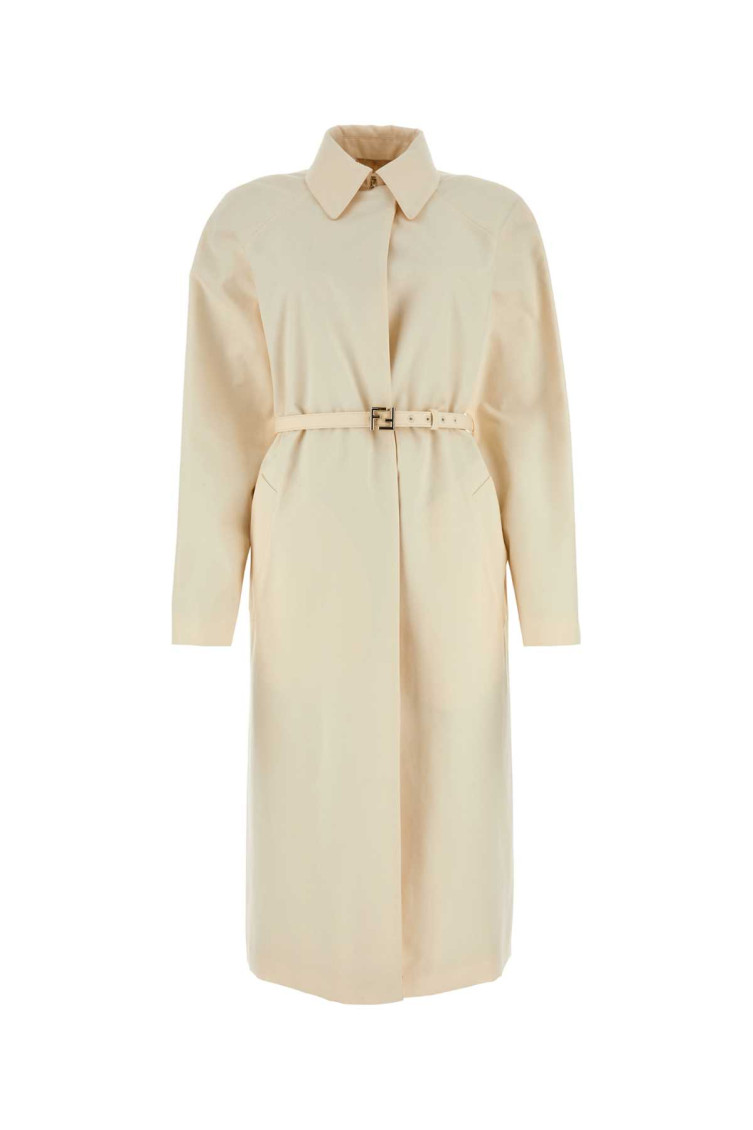 Shop Fendi Ivory Polyester Blend Overcoat In Off White