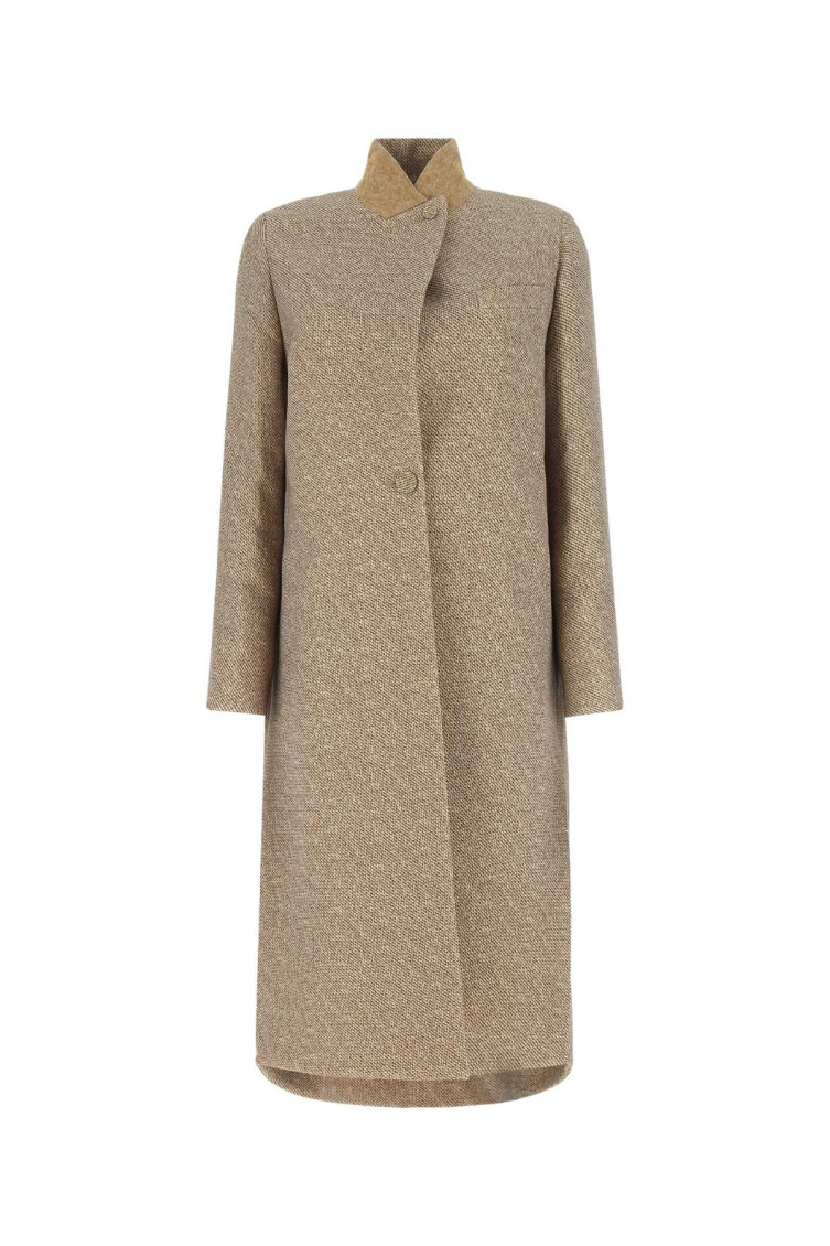 Fendi Brown Embroidered Wool Blend Coat In Brown