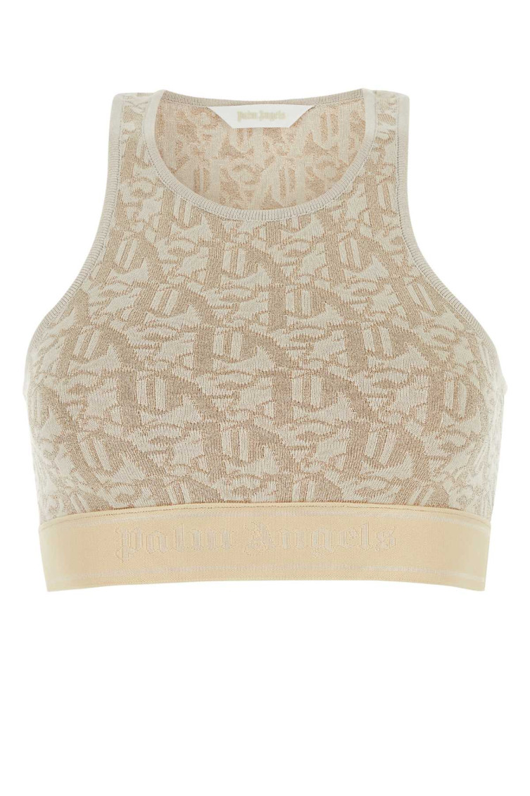 Palm Angels Embroidered Viscose Blend Top In Beige