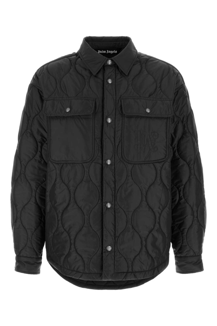 Shop Palm Angels Black Embroidered Logo Padded Jacket